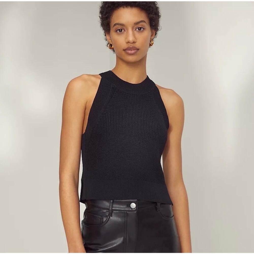 Wilfred Aritzia High Neck Ribbed Sweater Tank Black Knit Top Minimalist - Small